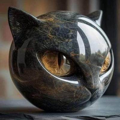 Yousheng Статуэтка Черного Кота из Камня Смола Голова Кота Целебный Камень Мраморная Текстура Камень Кота Сувенир Подарок для Любителей Кошек Женщин Мужчин