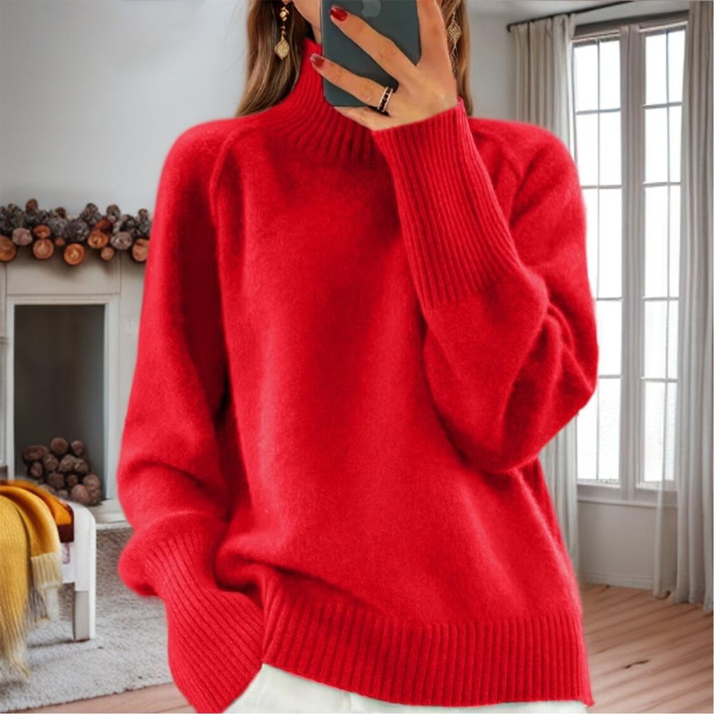Женский модный свитер с высоким воротом, однотонный трикотажный свитер, повседневный свитер