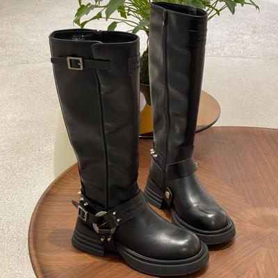 Ковбойские сапоги, пряжка ремня, полусапоги, женская обувь, осенние новые модели, на самом деле, высокие сапоги, ботинки Мартин из натуральной кожи