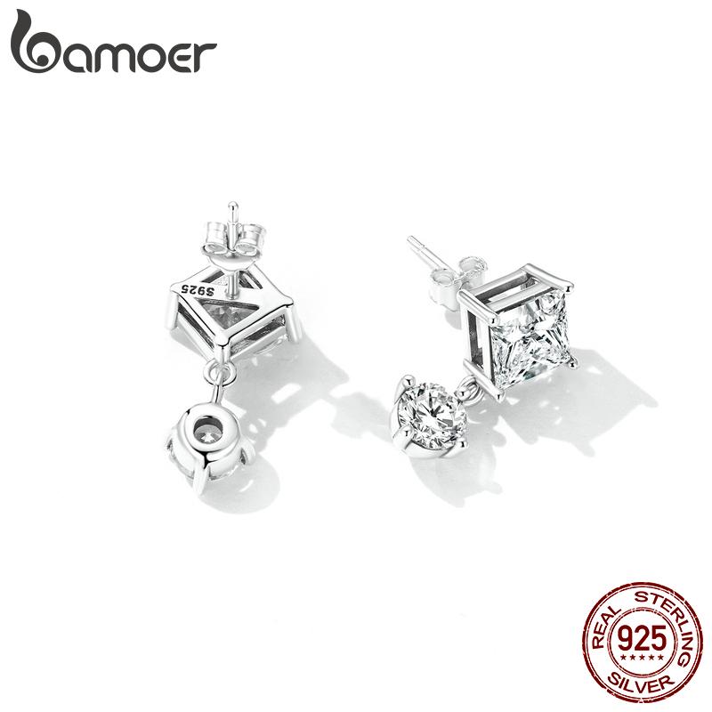Женские серьги-гвоздики BAMOER из стерлингового серебра 925 пробы с нежным кубическим цирконием, изящные роскошные серьги-гвоздики для девочек, изысканные ювелирные изделия Gitf