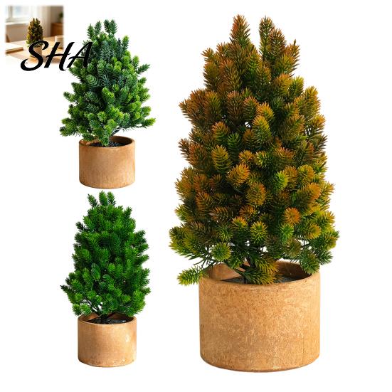 Small Decorative Plant for Shelf Artificial Mini Pine Tree Potted Plant, Fake Greenery Bonsai Desktop Ornament, Natural Looking Decoration Faux