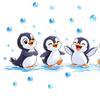 Penguin Wall Decals, Cute 4 Happy Penguins Bathing Decor, Self Adhesive Removable Wall Stickers for Bathroom, Kids Room & Shower Wall Art