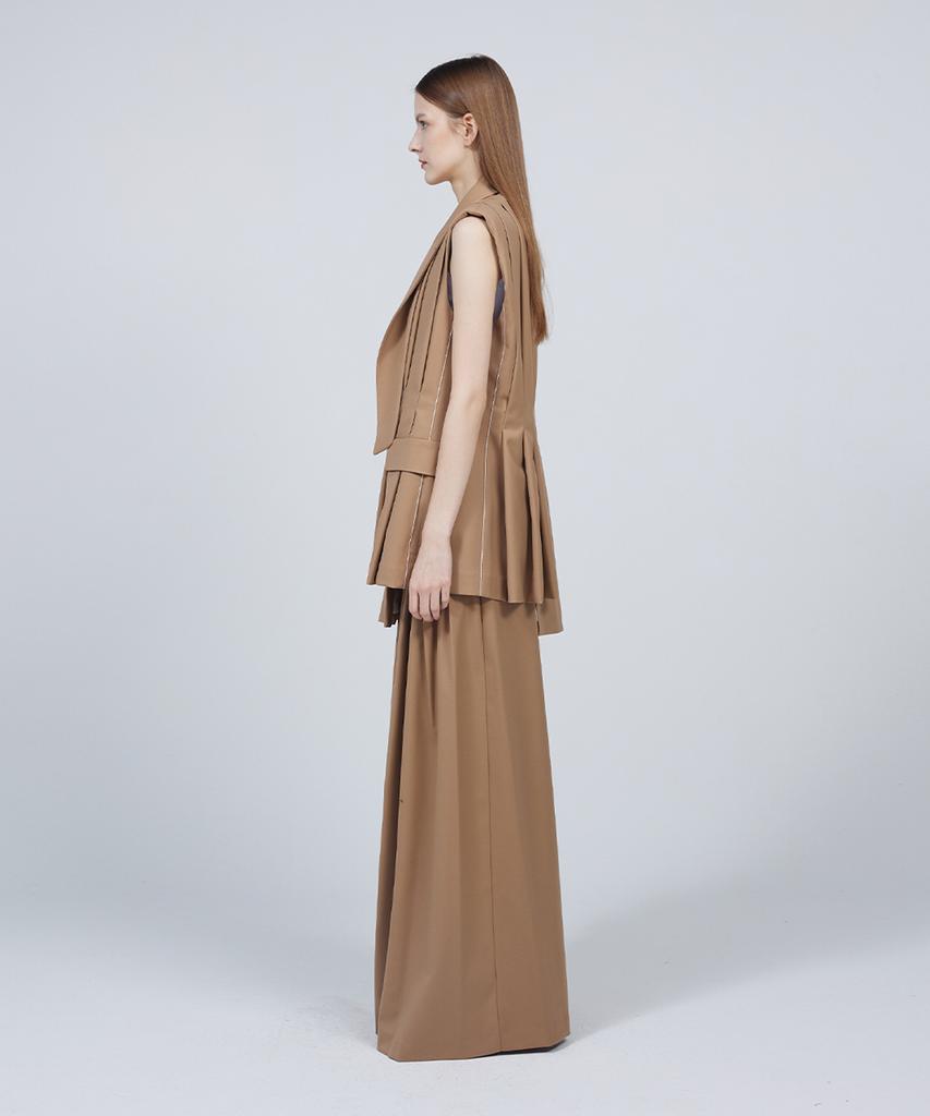 Meuameu Signature Unbalance Pin Tuck Flare Slacks