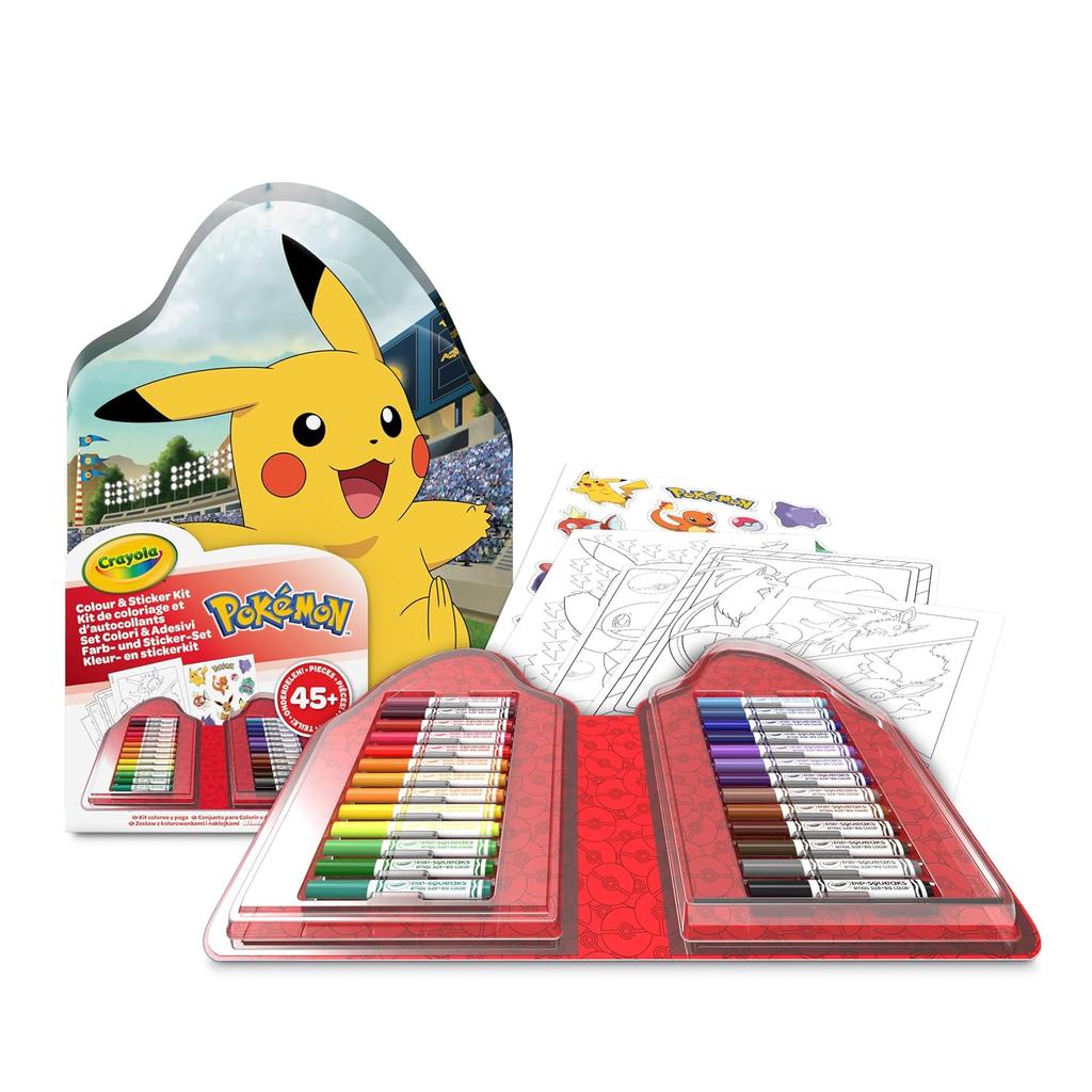 CRAYOLA - Color Sticker Case Pokémon Felt Pen Set Coloring Pages Stickers 45 Pieces Creative Gift Children Aged 5 Up 04-0785