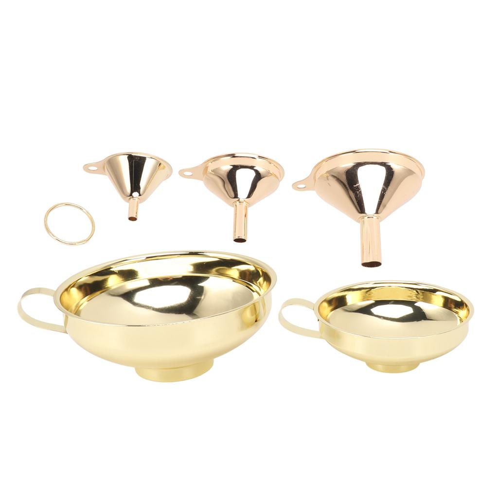 5 Pcs Funnel Set Stainless Steel Gold Plating Wide Mouth Narrow Rod Kitchen Funnel with Side Handle