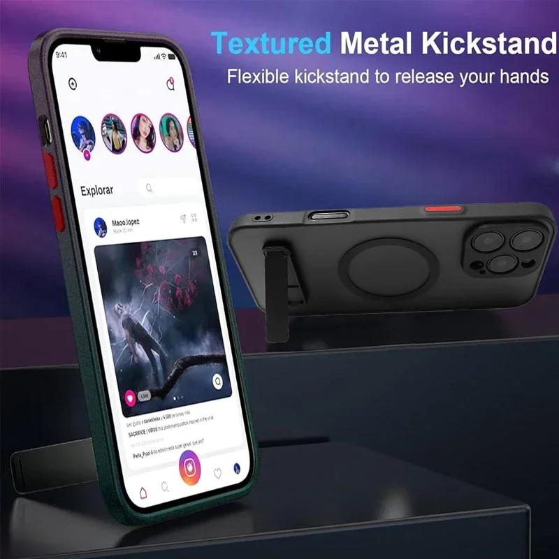 UYUXIO Magnetic Phone Case with Metal Kickstand for 17 16 Pro Max 15 14 Plus 13 12 Mini Stand Cases Cover with Holder