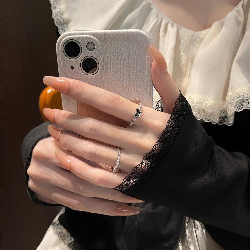 Black zircon butterfly ring ins feeling cold wind premium index finger ring sweet and cool jewelry