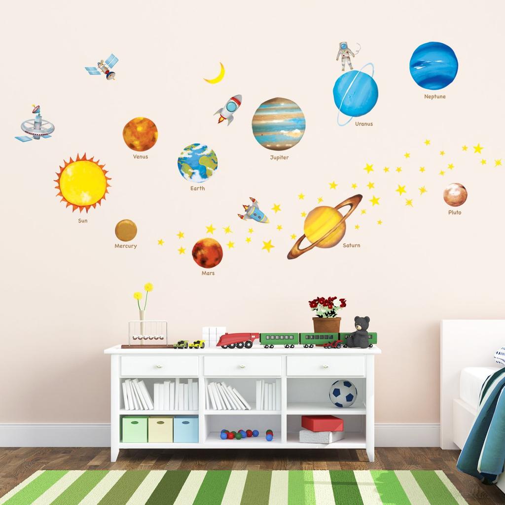Decowall Космос и Планеты Настенный Декор для Детей Наклейка на Стену Настенное Искусство Ванная Комната Детские Обои DS8-1307 (Средняя) Наклейка, Декор, Детский сад, Ясли, Комната,