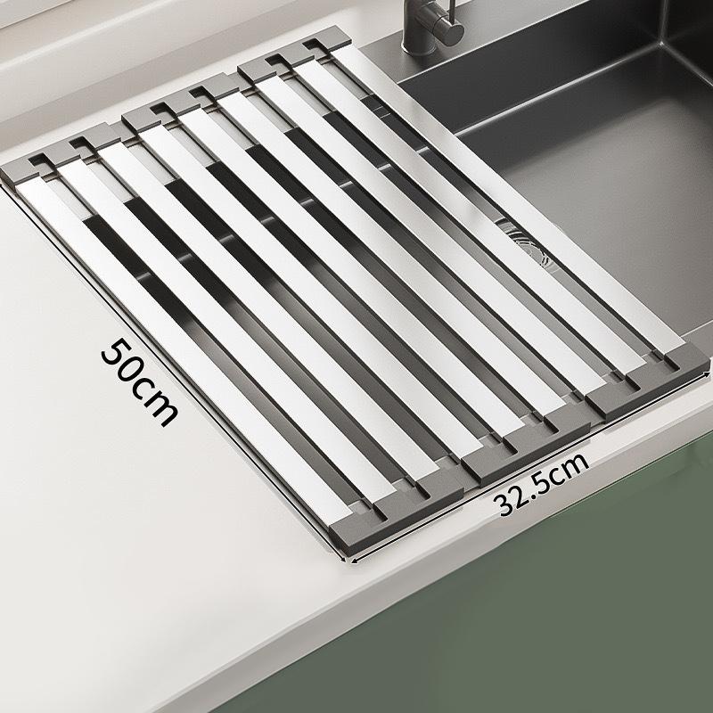 Adjustable Stainless Steel Kitchen Sink Drain Basket Foldable Retractable Rack for Vegetable Dish and Fruit Drying