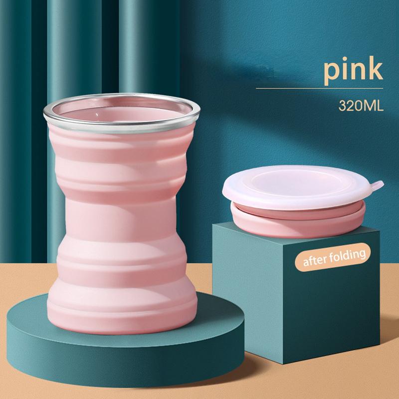 Portable Silicone Folding Water Cup Outdoor Heat Resistant Foldable Mug with Lid Foldable Travel Camping Water Cup