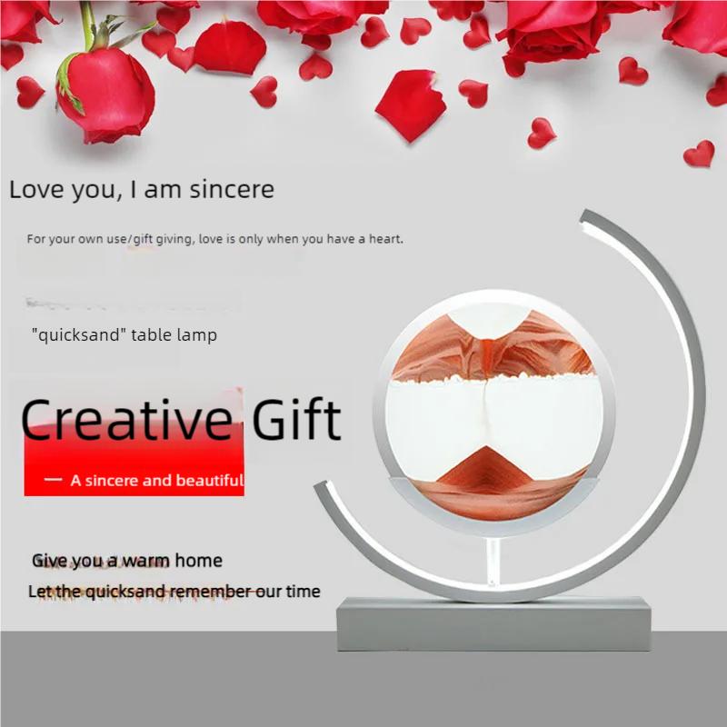 Светодиодная настольная лампа Moving Sand Art Quicksand Night Light 3D Sandscape Песочные часы Прикроватные лампы Текучая песчаная живопись Домашний декор Подарки