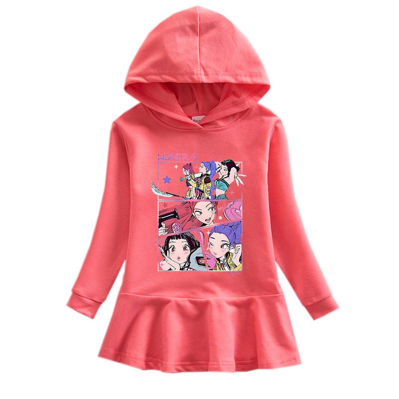 Kids Girls Kpop Rumi Zoey Mira Hunters Print Rainbow Hooded Dress