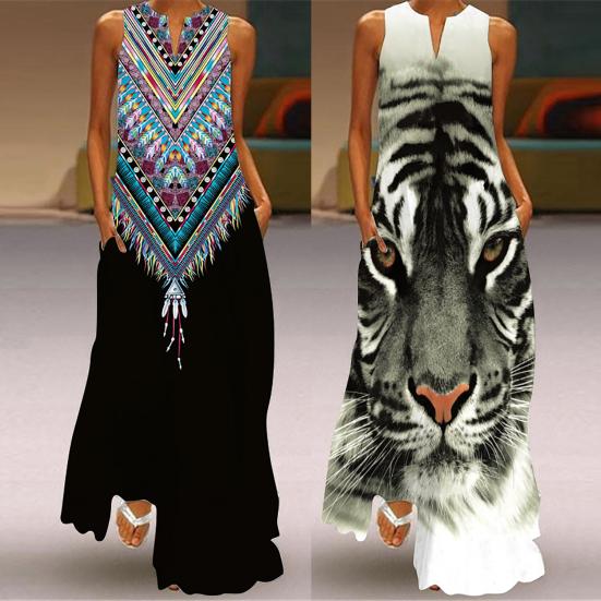 Винтажное свободное сексуальное винтажное платье с v-образным вырезом и карманами, свободное макси-платье для путешествий