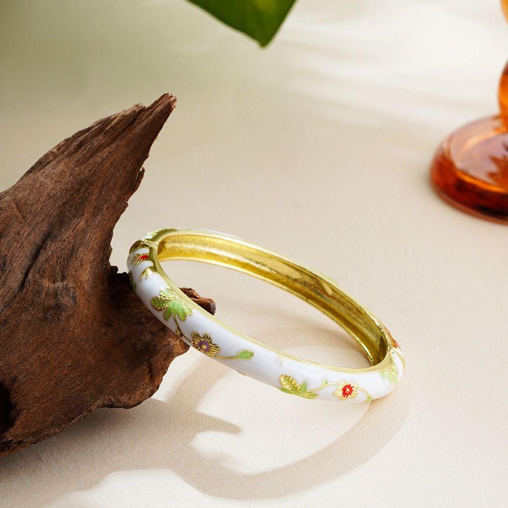 Traditional Hollow Out Flower Bangle Classic Women's Hand Bracelet Vintage Cloisonne Bangle  Girls