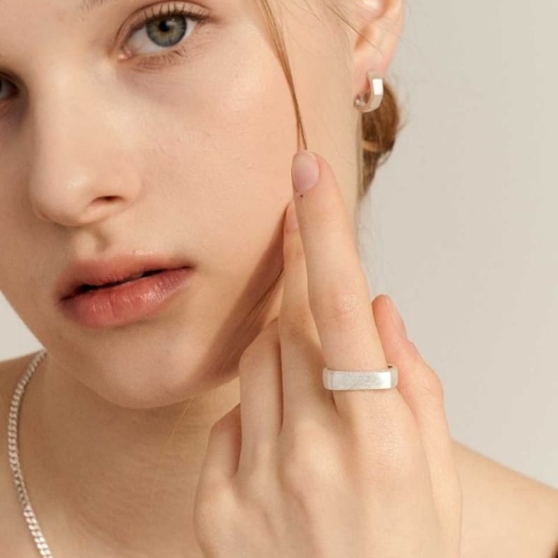 UNI.J [Ir251]Sanding Square Silver Ring