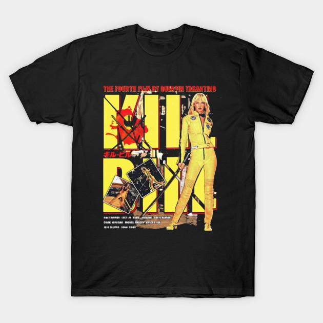 Men Black Print T-shirt Kill Bill No-Cut Heat Transfer Print Cotton Tshirt