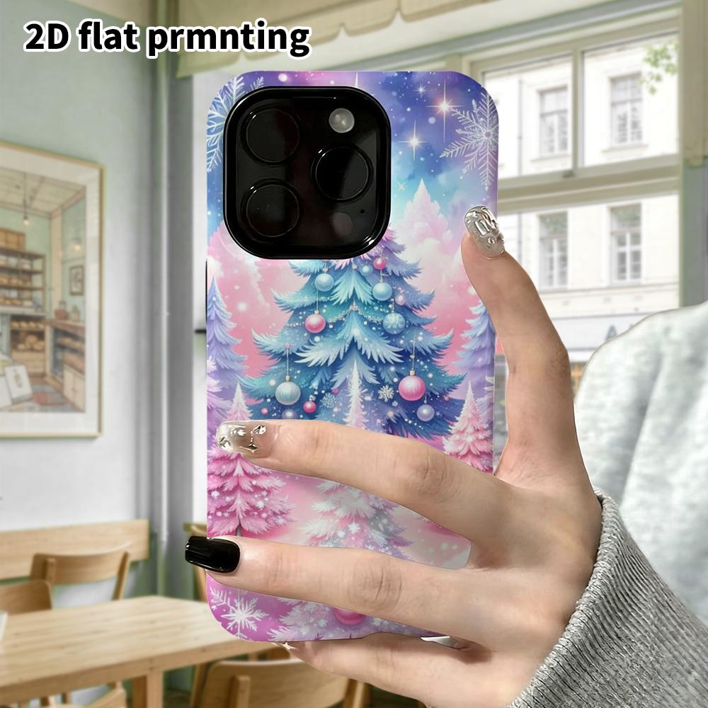 Phone Case: 2D flat design suitable for iPhone 18 17 16 15 14 13 Pro film protective case, couple style, gradient Christmas tree, Christmas and Hallow