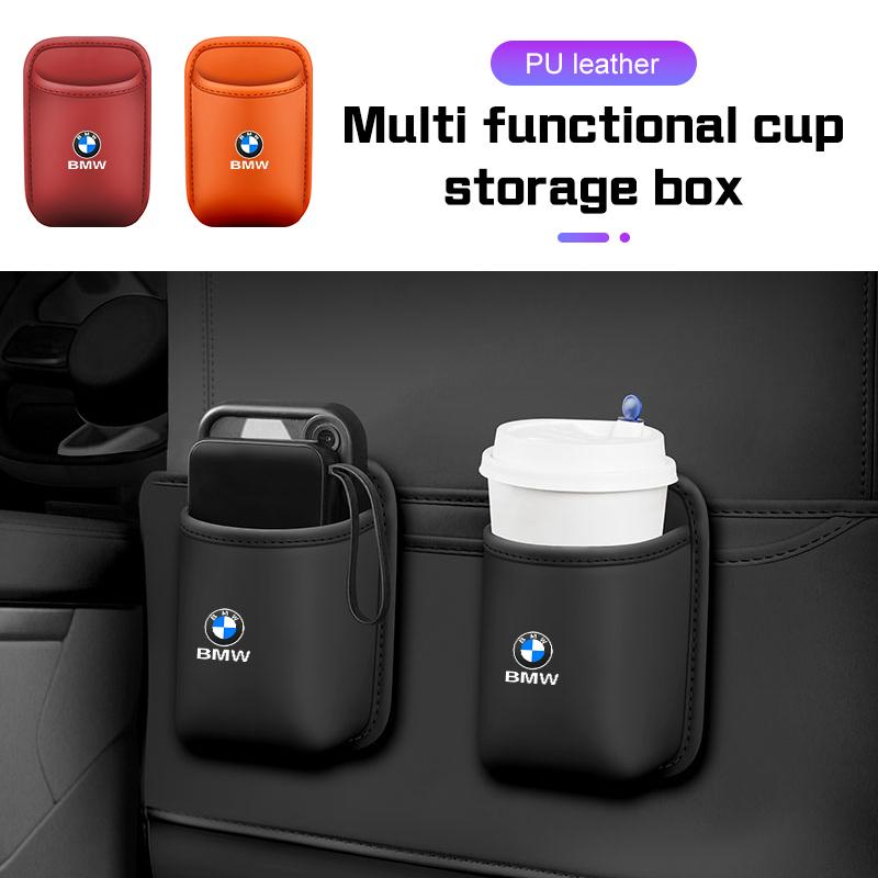 BBKH5 Leather Car Cup HolderFor BMW X1 X2X3 X5X6 X7 1 3 5 6 7 Series E46 E60 E90 E70 F15 G20 G30 G70 Seat Back/Door Drinks Storage Box