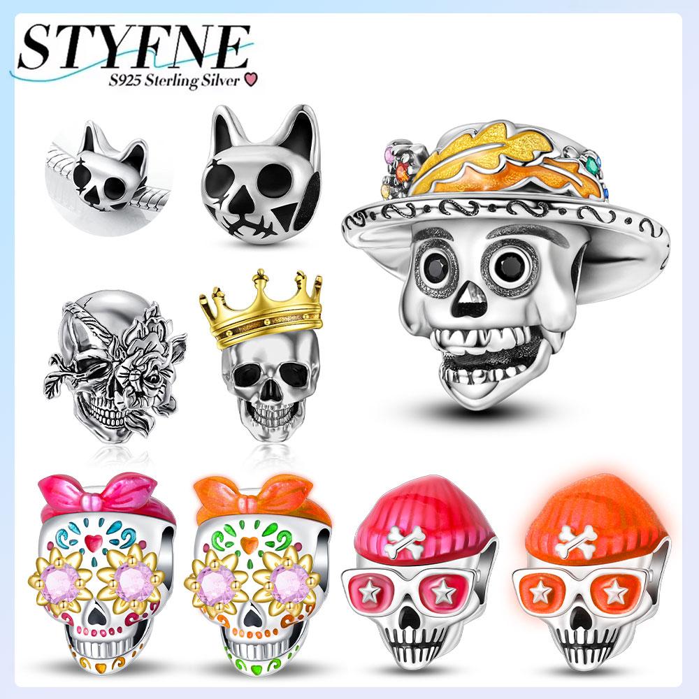 Copper Luminous Hip-Hop Black Skull Charm Pendant Beads Fit Original Bracelet For Women Valentine Day Jewelry Gifts