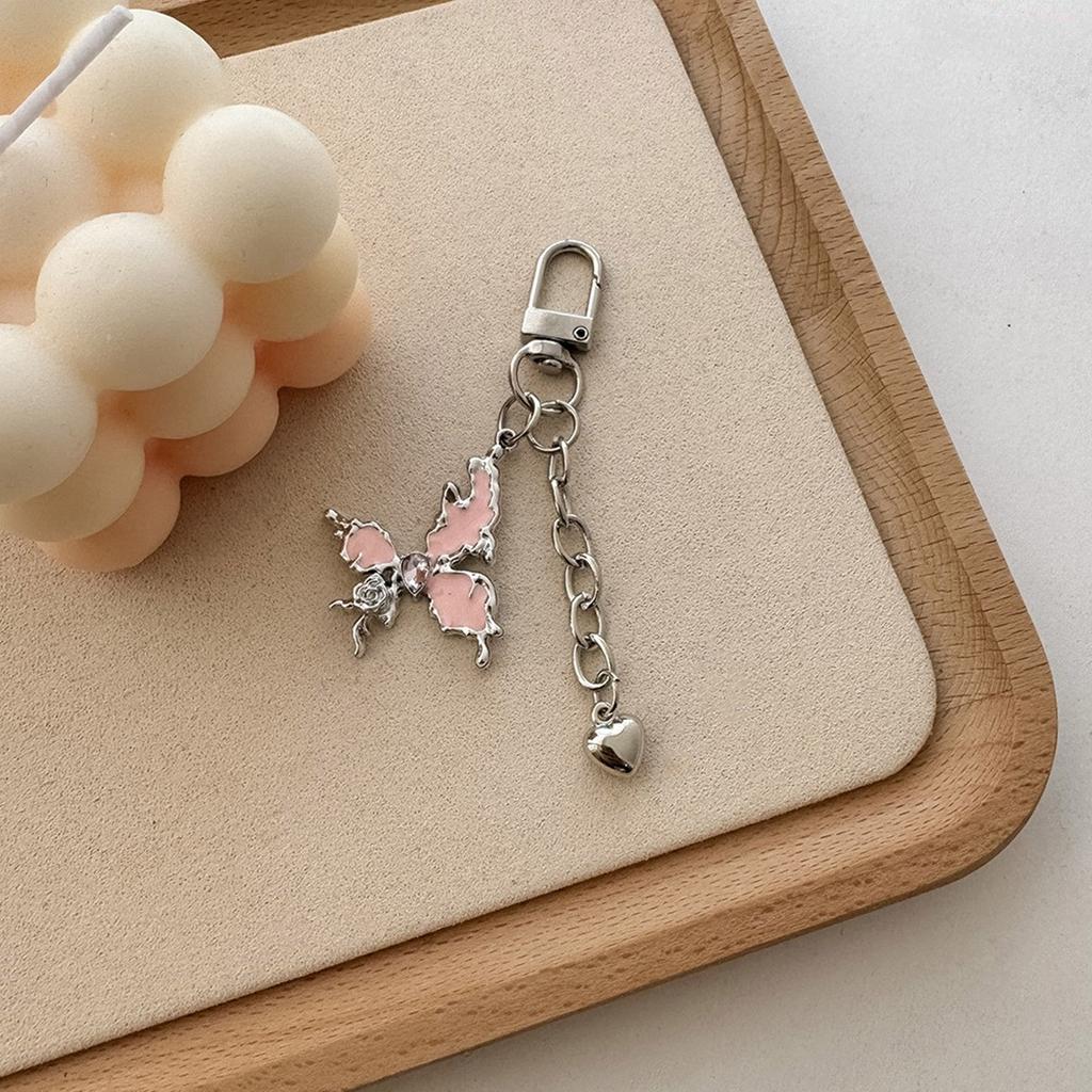 Butterfly Heart Chain Charm Keychains Sweet Cute Pendant Hangings Ornament Keyring Backpack Decoration for Women Girls