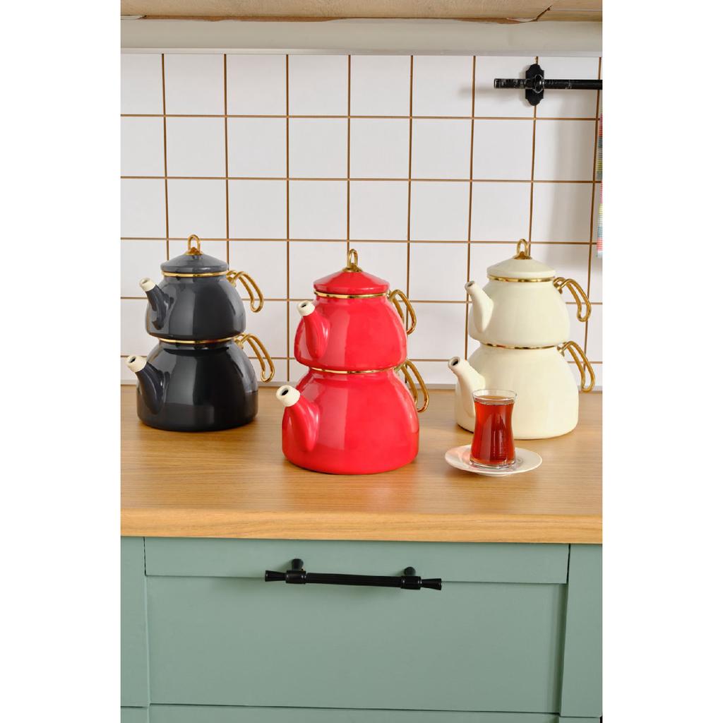 Retro Enamel Midi Teapot Cream