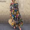 ZANZEA Bohemia Women Floral Print 3/4 Sleeve Casual Long Dress