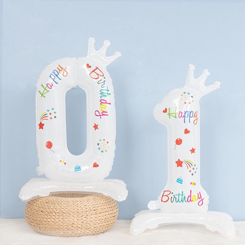 32inch Standing Number Balloons 0-9 White Crown Birthday "Happy Birthday" Balloons Birthday Party Celebration Decoration