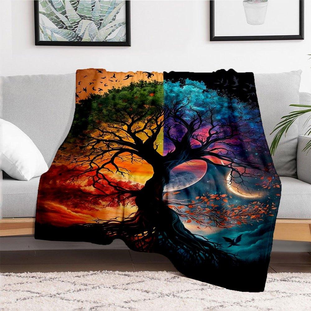 "Yin Yang Tree of Life Wall Art: Nature's Harmony in Every Leaf"Blanket Flannel Throw Blanket for Sofa, Bed, Travel, Camping, Office, Couch,