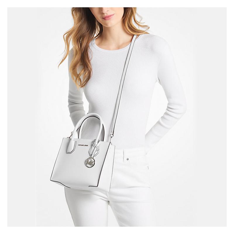 Michael Kors Кожаная сумка-тоут Mercer с серебряной фурнитурой, сумка для покупок, на плечо, через плечо, женская, средняя, оптически белая