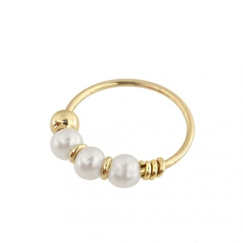 KODY PIERCING Ювелирные изделия для пирсинга из желтого золота 9 карат, кольцо в носу с натуральным жемчугом 9 карат - качественный пирсинг