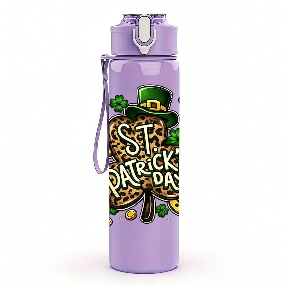 1PC Retro Saint Patrick Text Art 750ml Color Plastic Sports Water Bottle Leakproof Flip Straw Lid Suitable for Sports Office Home Use