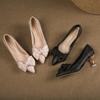 Fashion 2025 New Fine Heel High-end Satin Bow High Heels Temperament Pointed Toe Single Shoes