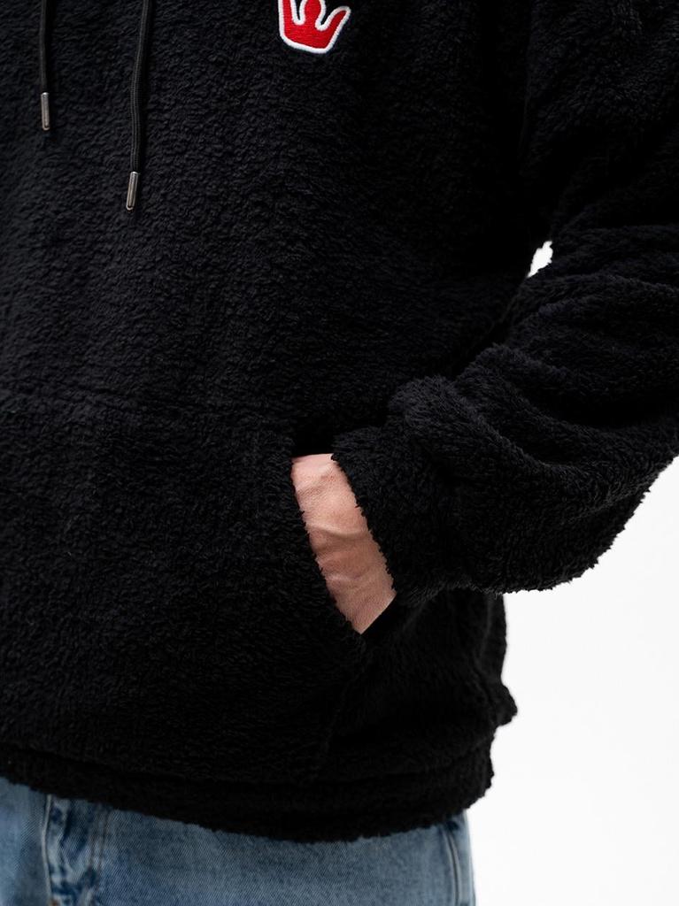 Men's Oversize Black Teddy Simple Crown Sherpa Hoodie 3XL