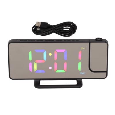 Цифровые часы RGB LED Большой экран Зеркальная проекция Многофункциональные Настольные Электронный будильник Черный