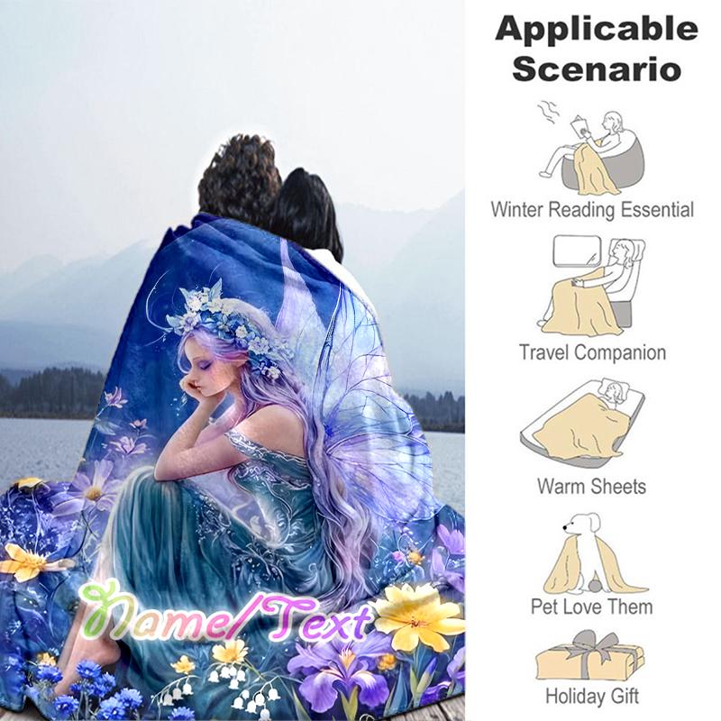 1PC Custom Name Fairy Dreams Moonlight outdooor Flannel blankets Throw Blanket All-Season Throw Gift Bedspread for Couch, Bed, Camping Holiday Birthda