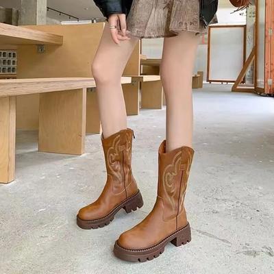 Модные женские полусапоги на платформе с круглым носком, увеличивающие рост, на флисовой подкладке, полувысокие, для осени-зимы 2025, новинка из искусственной кожи