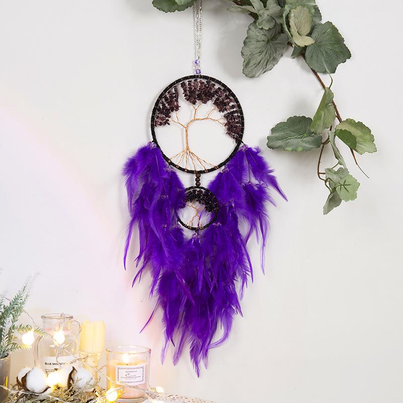 Tree Of Life Dream Catcher Handmade Pink Gravel Wall Hangings Feather Craft Home Decor Wind Chimes Dreamcatchers Room Decorate Quality