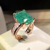 Fashion Paraiba Rose Gold Ring Colorful Treasure Geometric 18k Gold Square Ring Female Party Birthday Jewelry Gift