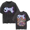 Стирка Винтажная Футболка с Логотипом Ghost Мужская Женская Летняя Оверсайз Футболка Мужская 90-х Готическая Уличная Одежда Мужчины Женщины Рок Металл Музыка Футболки