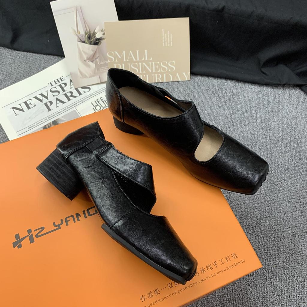 Grape Mom Studio Высококачественные лоферы из лошадиной кожи с квадратным носком и массивным каблуком для женщин - Осенний стиль