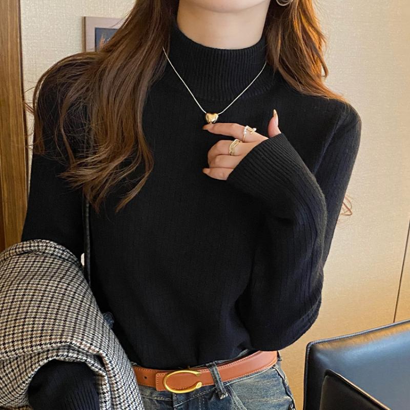 Fashion Thick Half High Neck Plush Base Sweater Women New Autumn and Winter Velvet Knitted Sweaters Tops Office Lady Casual Warm Knitwear 24866