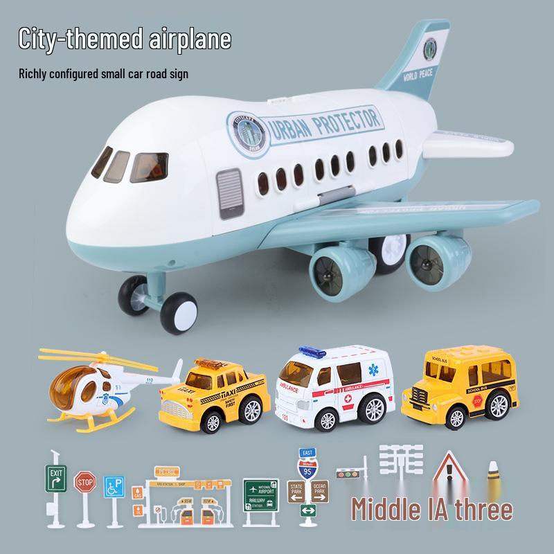 Extra Large Children's Inertial Airplane Toy Set with Lights and Music