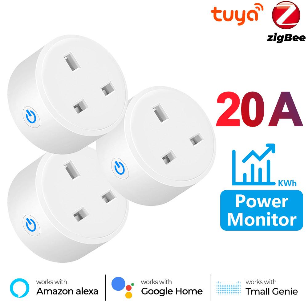 Монитор мощности 20a 16a Tuya Smart Zigbee, розетка, беспроводная розетка для Великобритании с мониторингом энергии, работает с Alexa Google Home