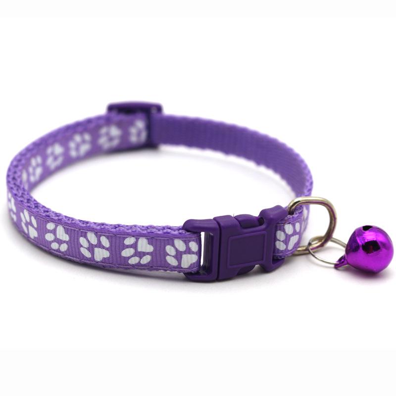 Pet Patch Cat & Dog Collar W/ Paw Print Bell & Safety Buckle