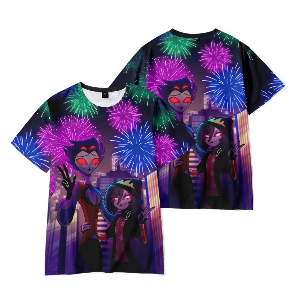 Helluva Boss Аниме Женщины Мужские футболки Рубашка с рисунком Мультфильм Печатный О-образным вырезом Негабаритные с короткими рукавами Модная мужская одежда Уличная одежда