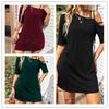 Solid Color Women's Asymmetrical Collar Half Sleeve Cut Casual Summer T-shirt Casual Dresses