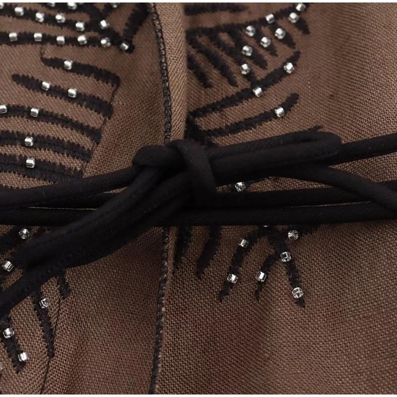 Модная вышитая майка для женщин в стиле ретро с круглым вырезом без рукавов с поясом длинный жилет лето осень уличные женские жилеты