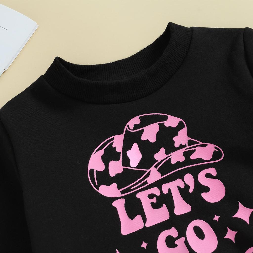 Комплекты из 2 предметов для маленьких девочек 6 месяцев, 12 месяцев, 18 месяцев, 24 месяцев, 3 года, 4 года, толстовка с длинными рукавами с буквенным принтом и расклешенные брюки с коровьим принтом и кисточками, милая одежда