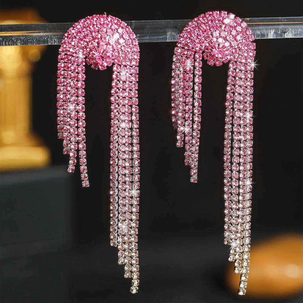 Sparkling Full Diamond Long Tassel Earrings Fashion Temperament Rhinestone Earrings Bridal Earrings Women's Earrings 1 Pair