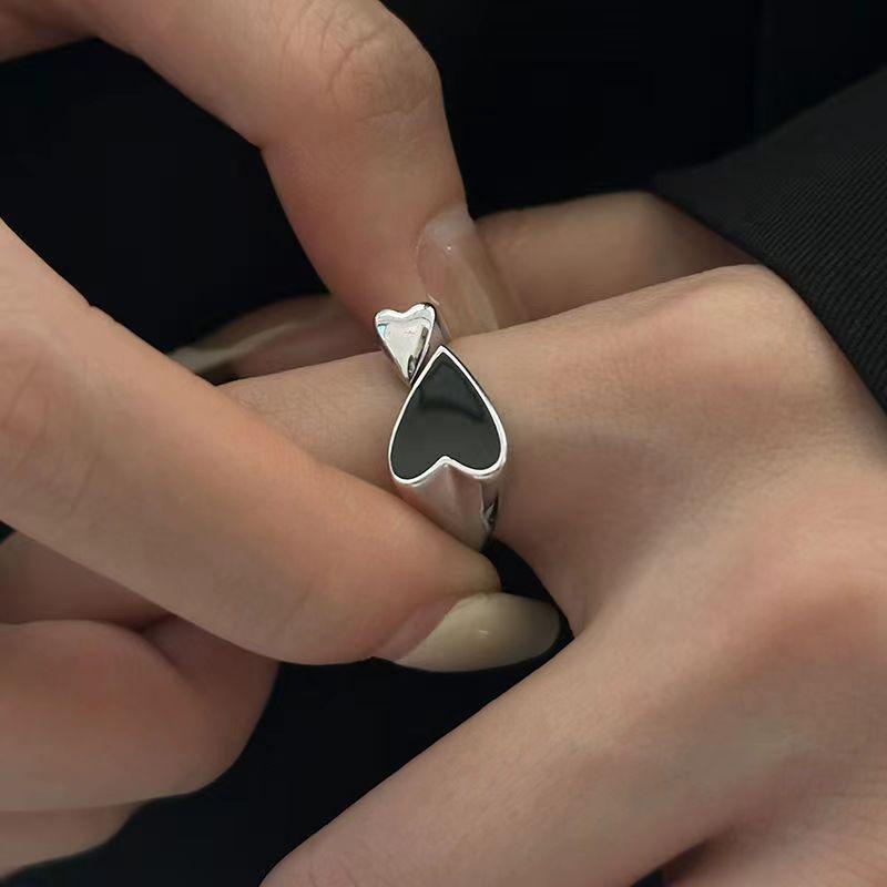 Простое любовное кольцо, женское модное, индивидуальное, изысканное, каплевидное, глазированное, черное, персиковое, с сердцем, серебряное, S925, открытое кольцо, кольцо на указательный палец, прилив